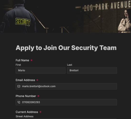 Security Job Application Form