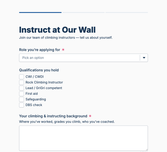 Climbing Instructor Job Application Form